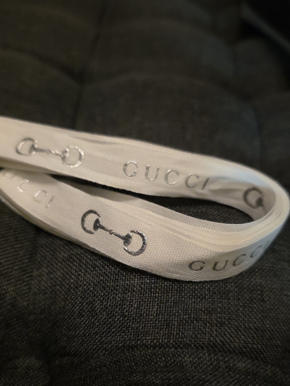White And Silver Authentic Gucci Grosgrain Ribbon - 86" Long